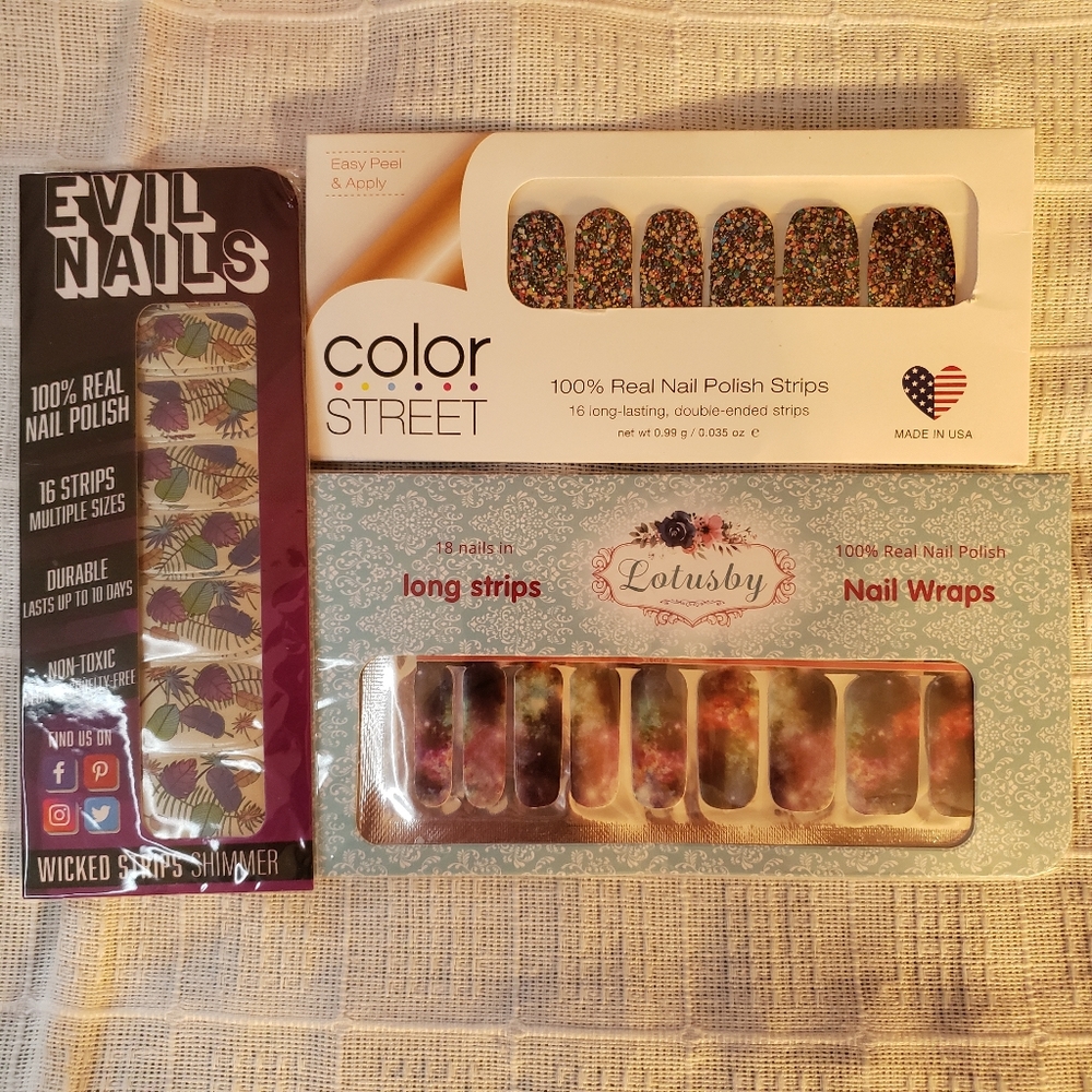 3 sets Colorful nail polish strips